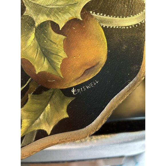 Vintage Wood Hand Painted Tole Plant Decor Display Stand 13" Pears Black Gold - Picture 8 of 8